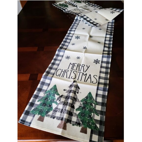Christmas Table Runner Cottage Farmhouse Decor Buffalo Plaid Holiday Decoration - Picture 2 of 6